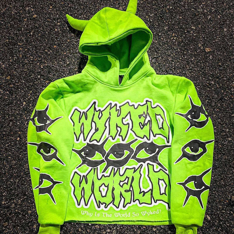 Y2K Street Print Devil Horn Hoodie 4