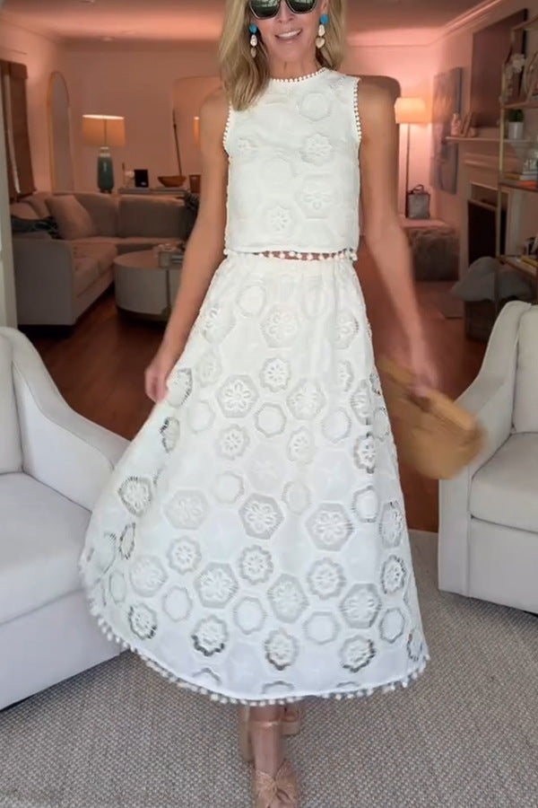 Sleeveless embroidered skirt suit casual loose vacation two-piece suit