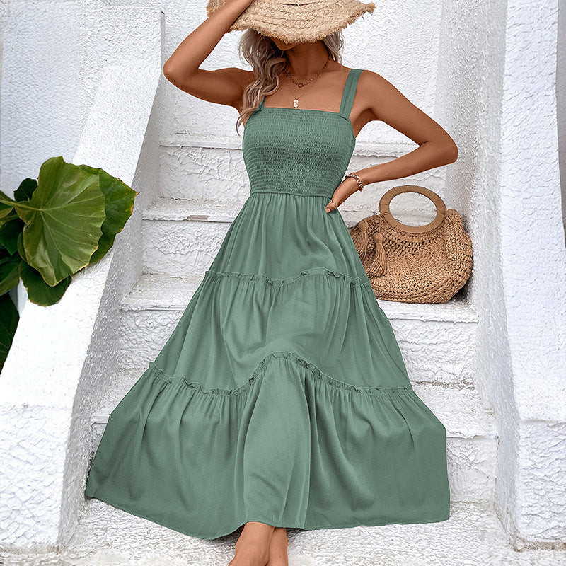Smocked Square Neck Strappy Tiered Midi Dress 13