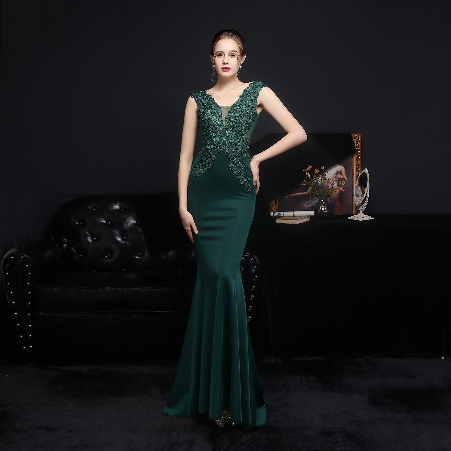 Amelia embroidered sequined fishtail dress - Fashionpara