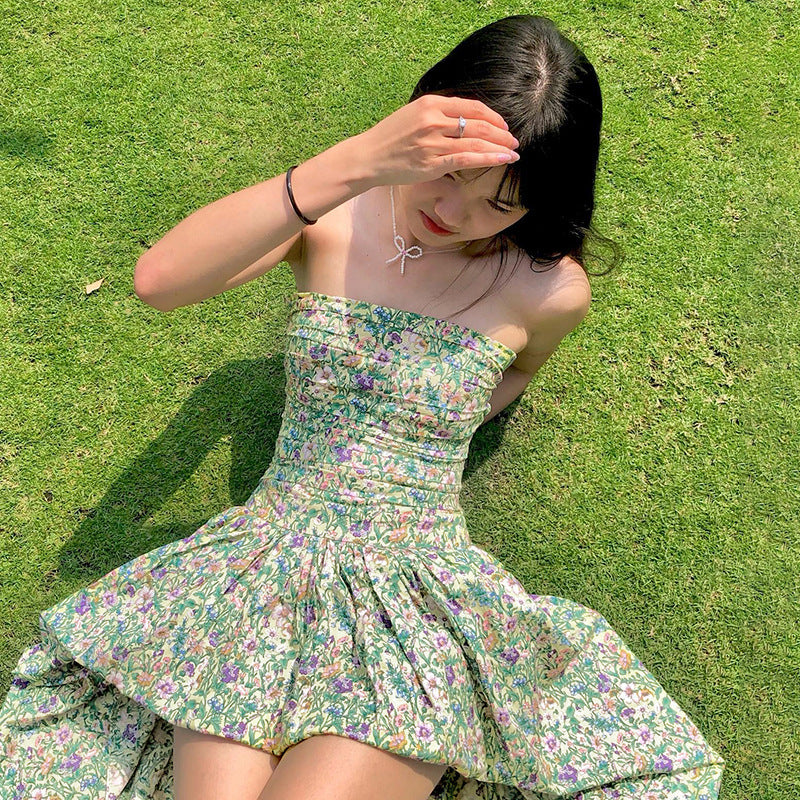 Floral Strapless Ruched Bubble Hem Mini Dress 5