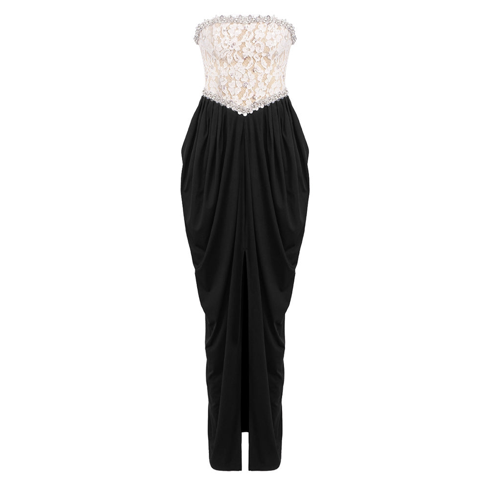 Sexy Women Lace Bead Strapless Dress High Elastic Split Long Dress - View 6