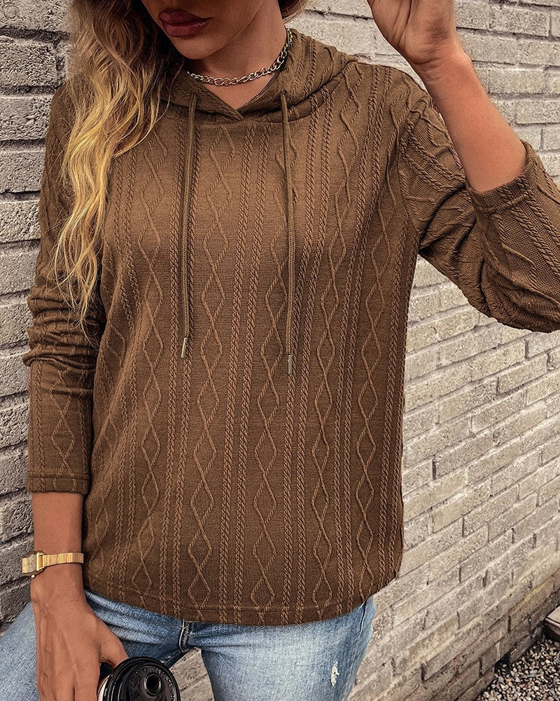 Lace-Up Long Sleeve Hooded Sweater in Jacquard Knit