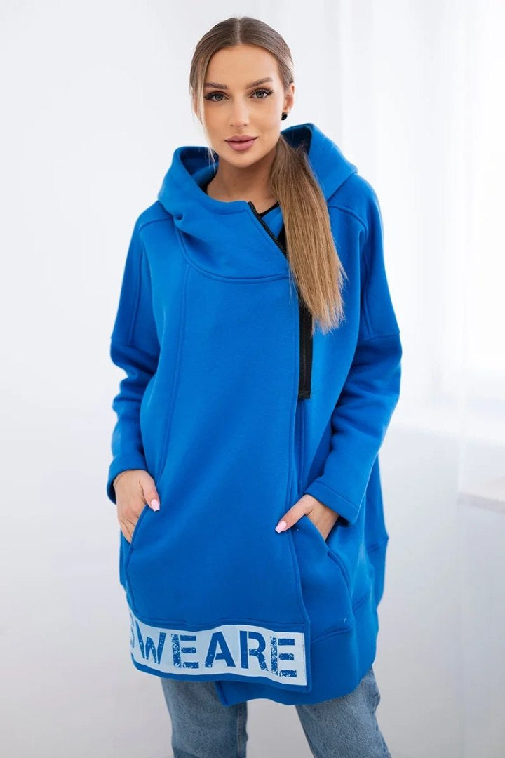 Diagonal Zipper Hooded Fleece Jacket for Stylish Comfort