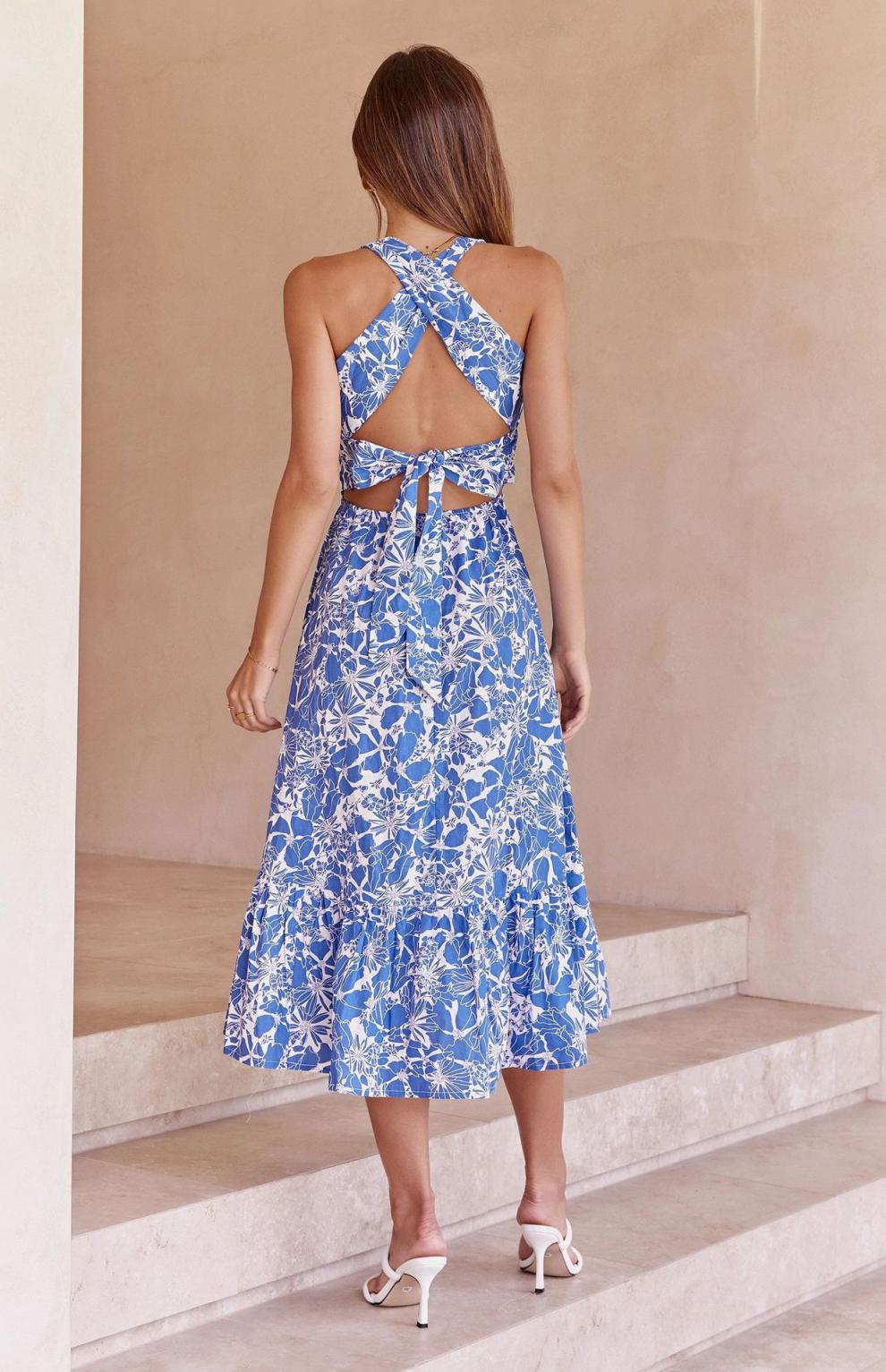 Floral Print Square Neck Smocked Tiered Midi Dress