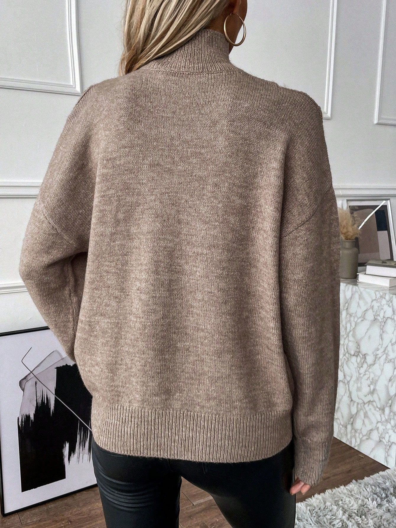 ShoptheCIC Off-the-Shoulder Turtleneck Sweater in Solid Color
