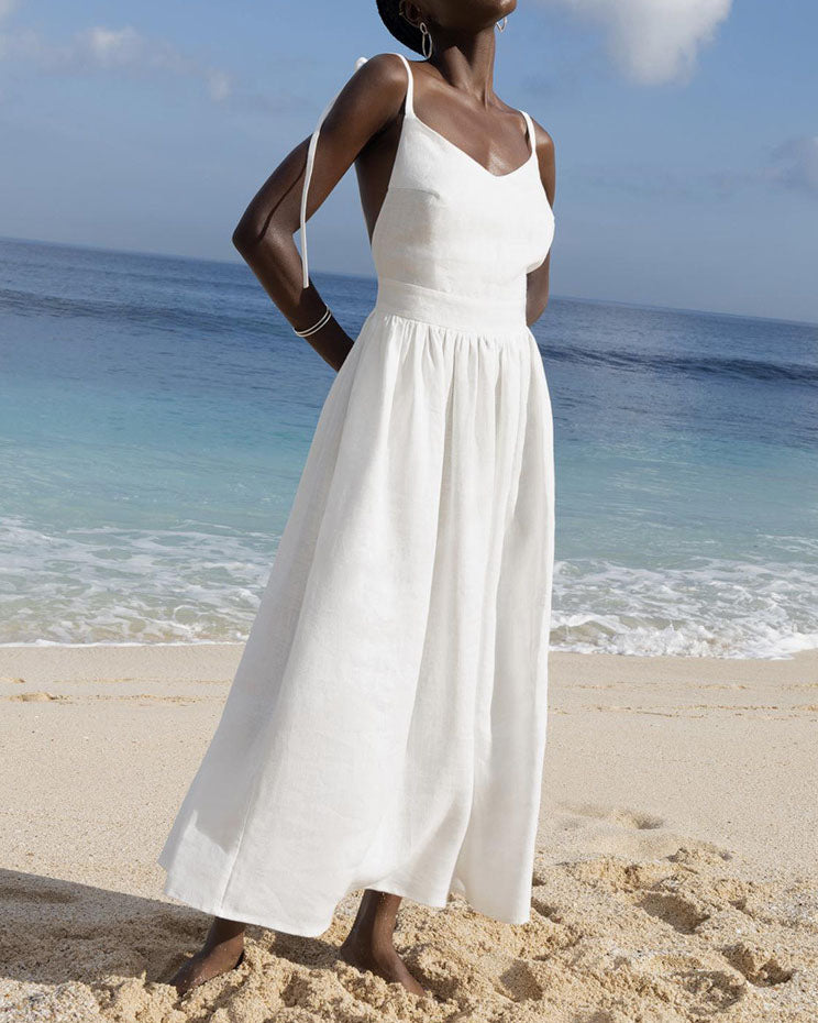 Pure cotton V-neck Strapless Backless Dress