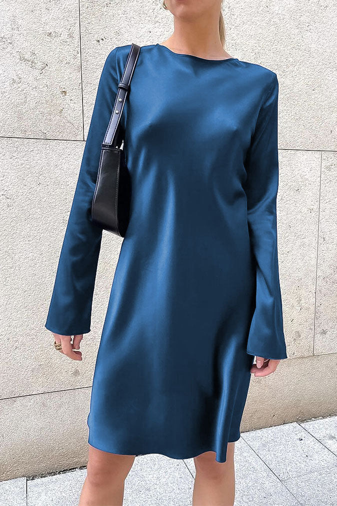 Flared Sleeves Satin High Waist Dress - Fashionpara