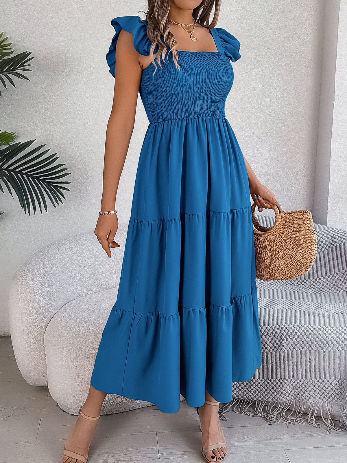Embroidered Floral Off-Shoulder Ruffle Tiered Maxi Dress
