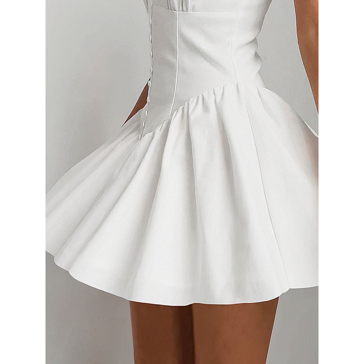 Cotton V-Neck Halter Button-Front Flared Mini Dress 5