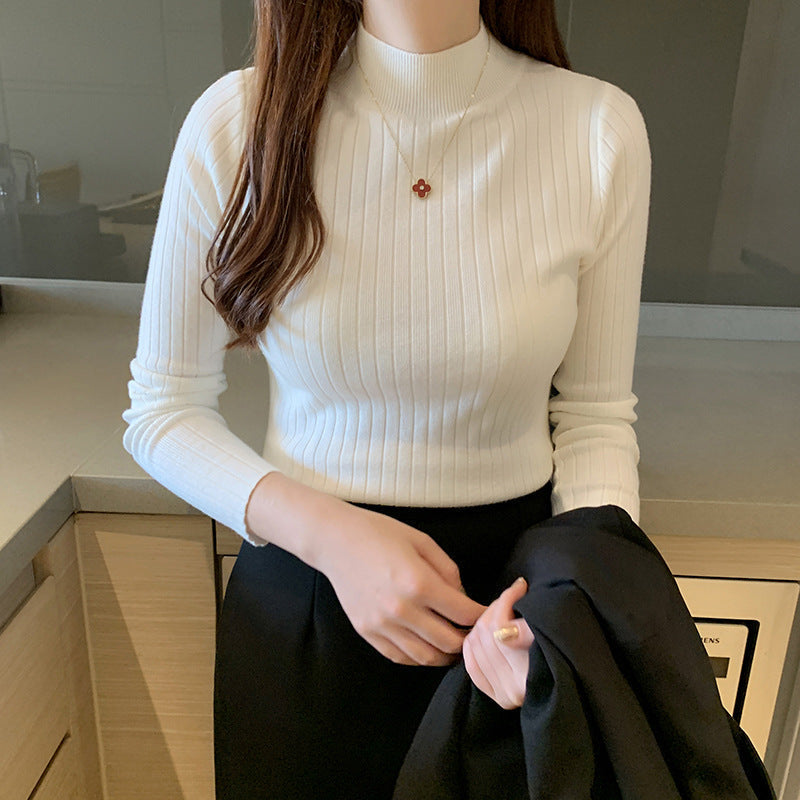 Mock Neck Long Sleeve Ribbed Slim Fit Knit Top
