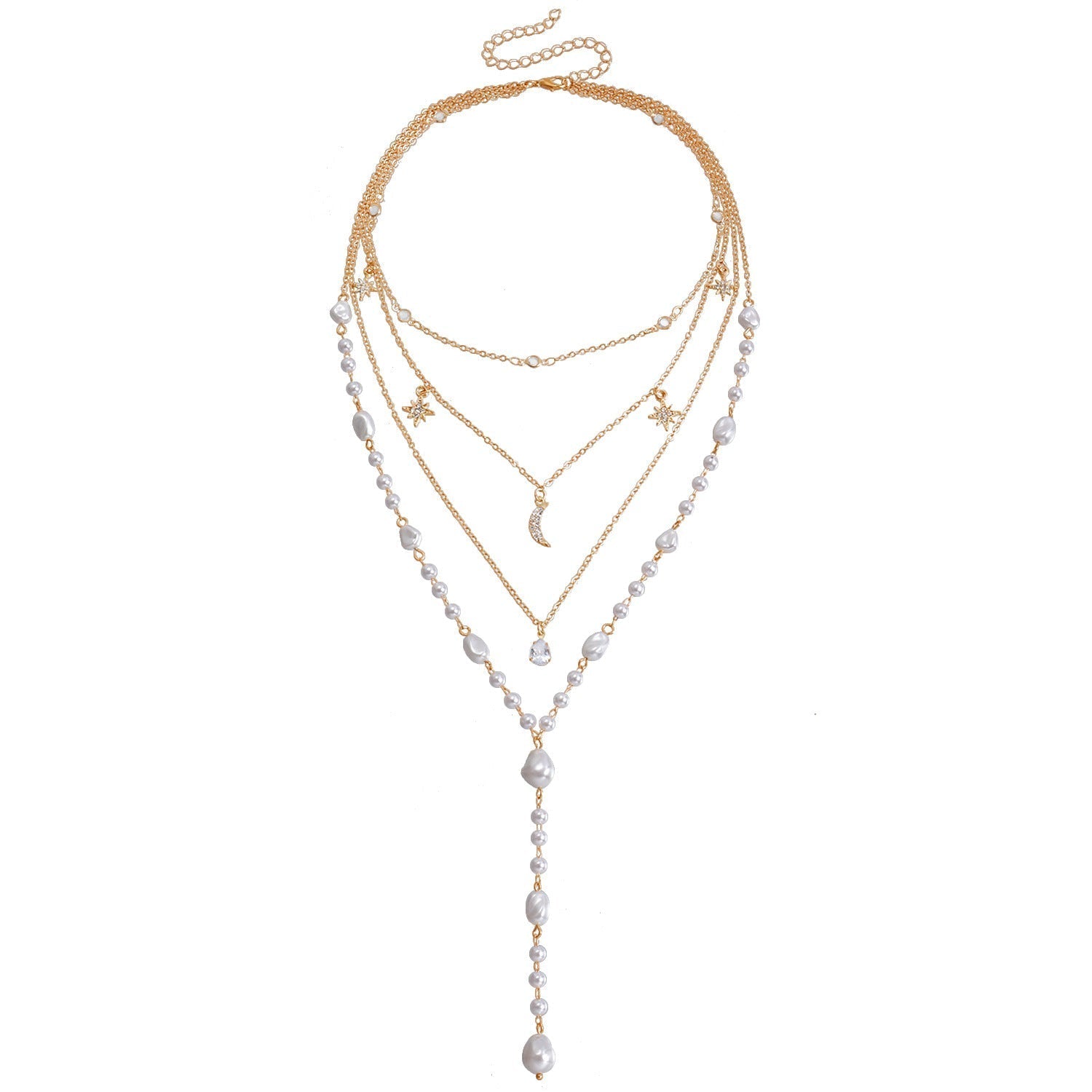 Multi-Layer High Gloss Baroque Heart Pearl Necklace Gold Halloween