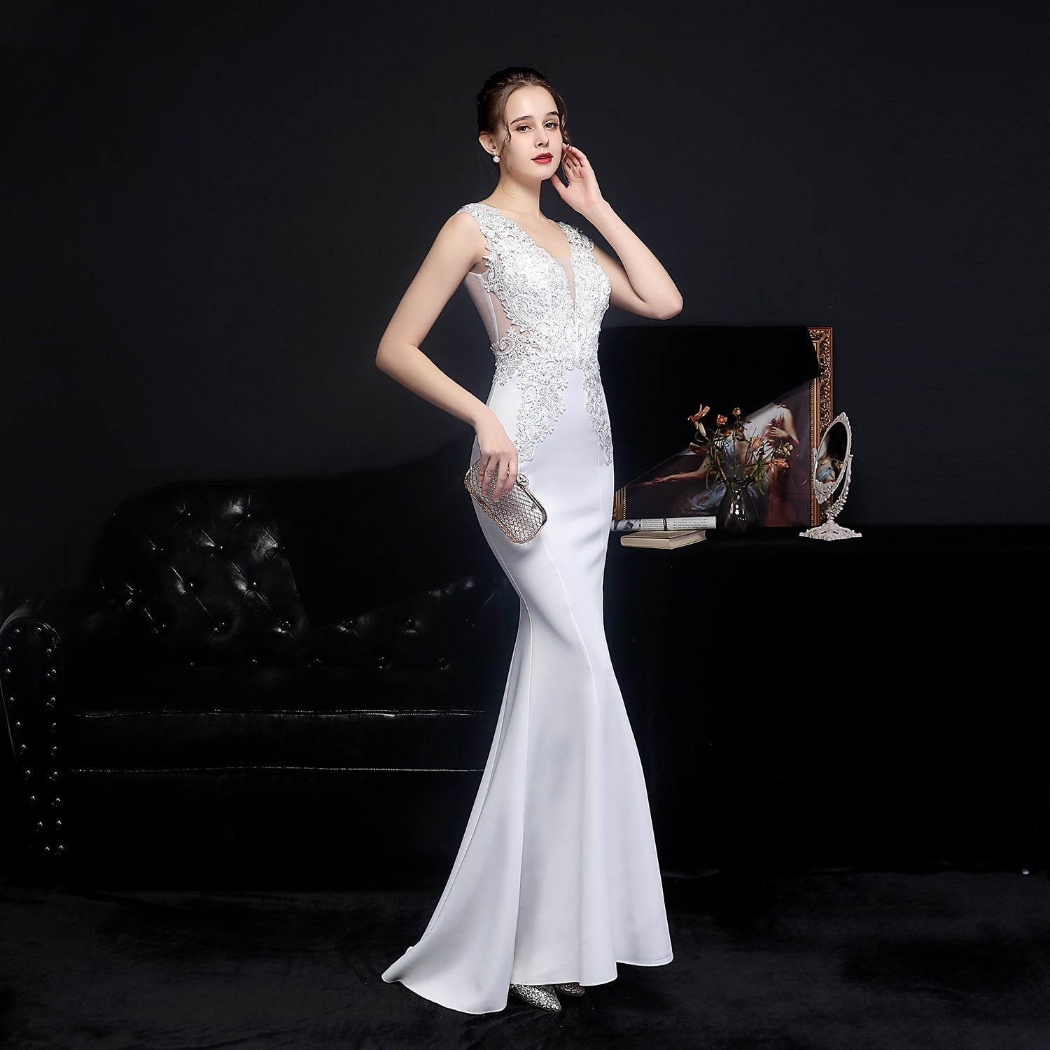 Amelia embroidered sequined fishtail dress - Fashionpara