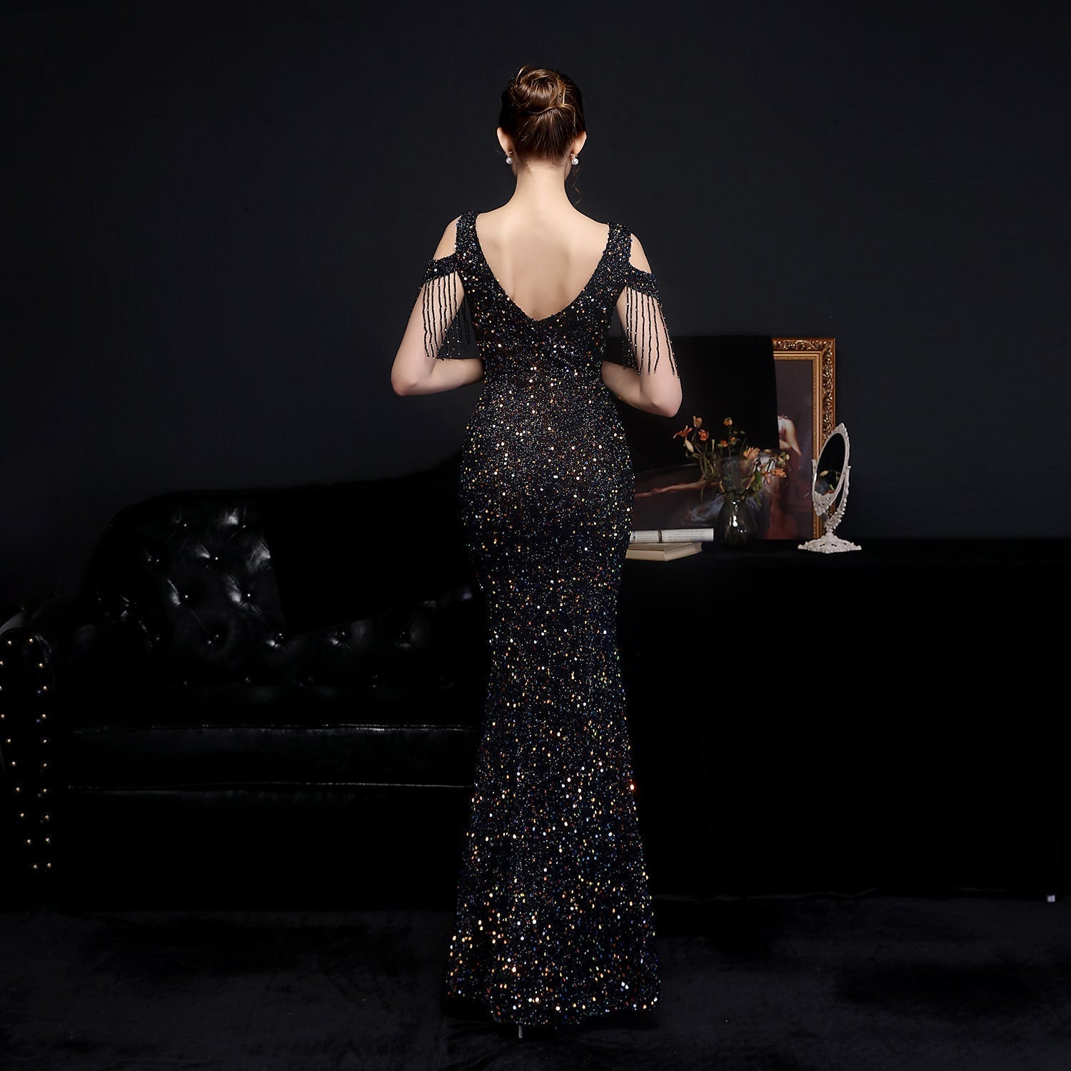 Emery sequined fringed fishtail dress - Fashionpara