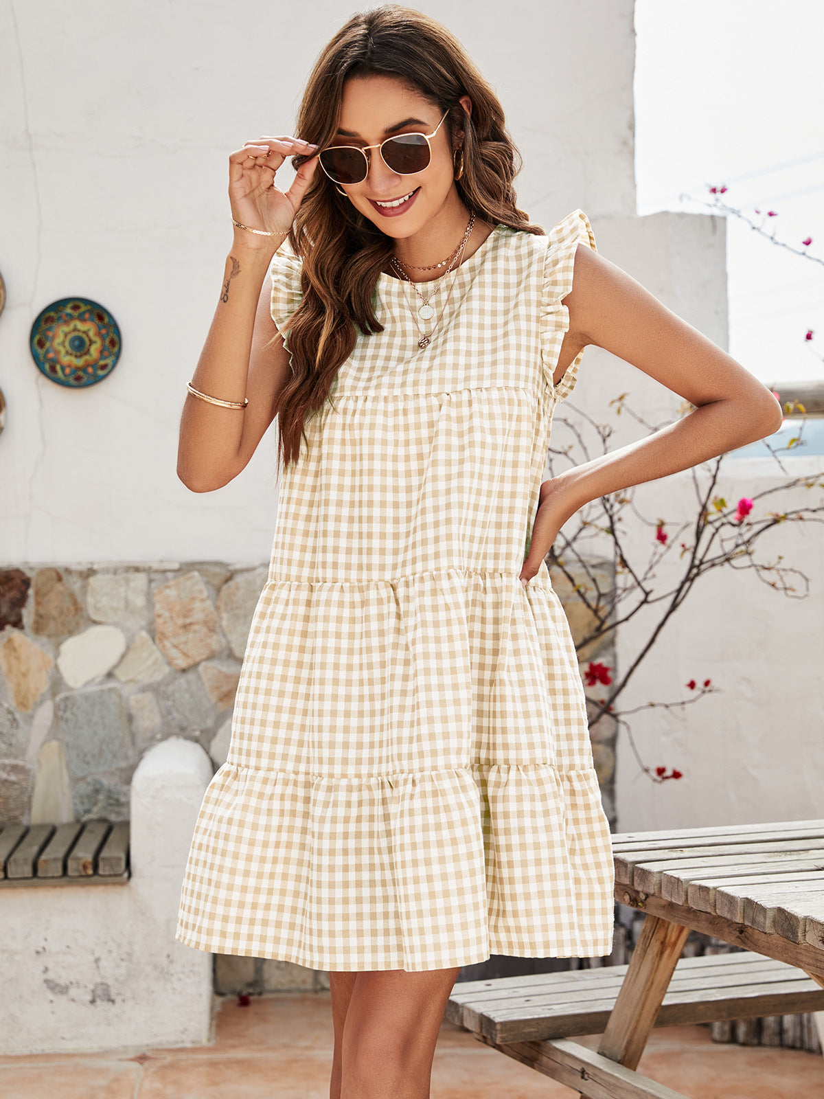 Cupcake Cotton Pocketed Polka Dot Babydoll Dress - Beige - Fashionpara