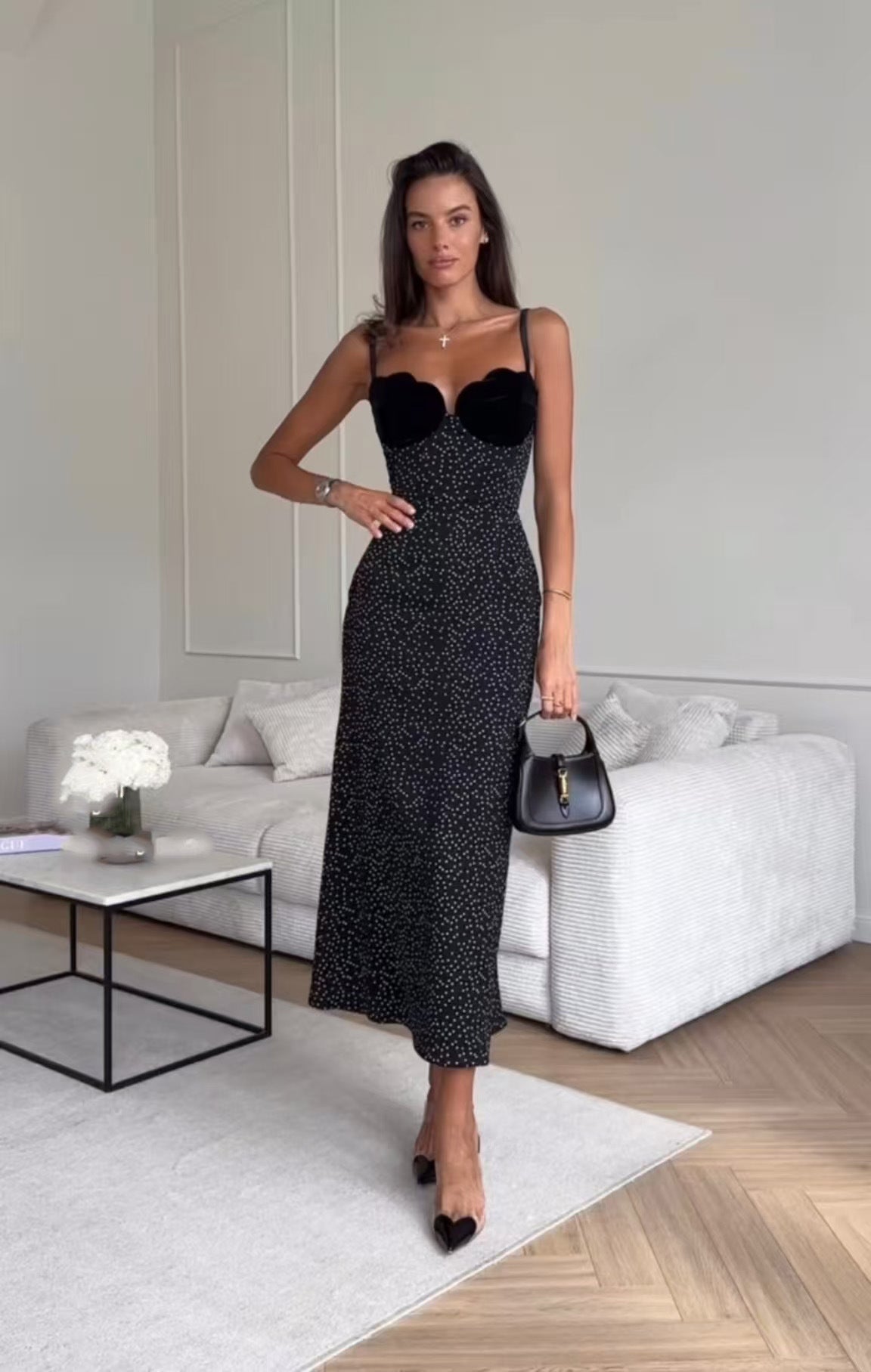 Speckled Print Sweetheart Bustier Bodycon Midi Dress 4