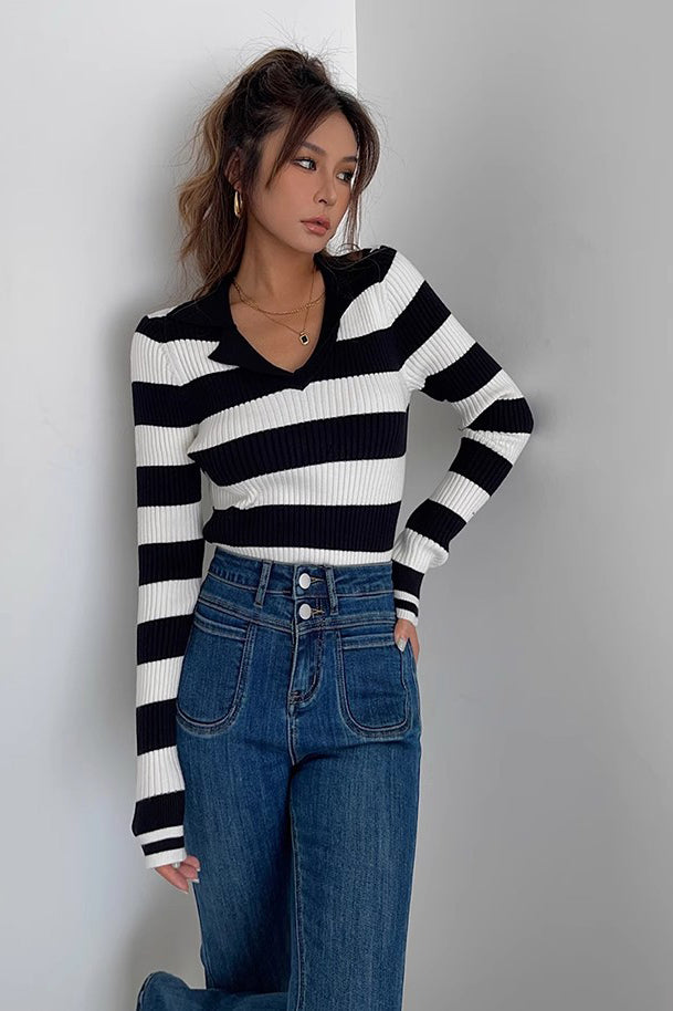 Orro Shop Striped Rib-knit Long Sleeve Sweater for Comfort
