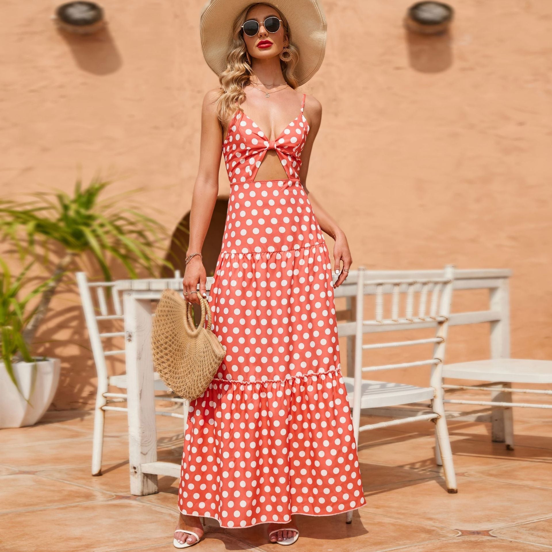 Torrie Polka Dot Tie Front Maxi Dress - Rust - FINAL SALE - Fashionpara