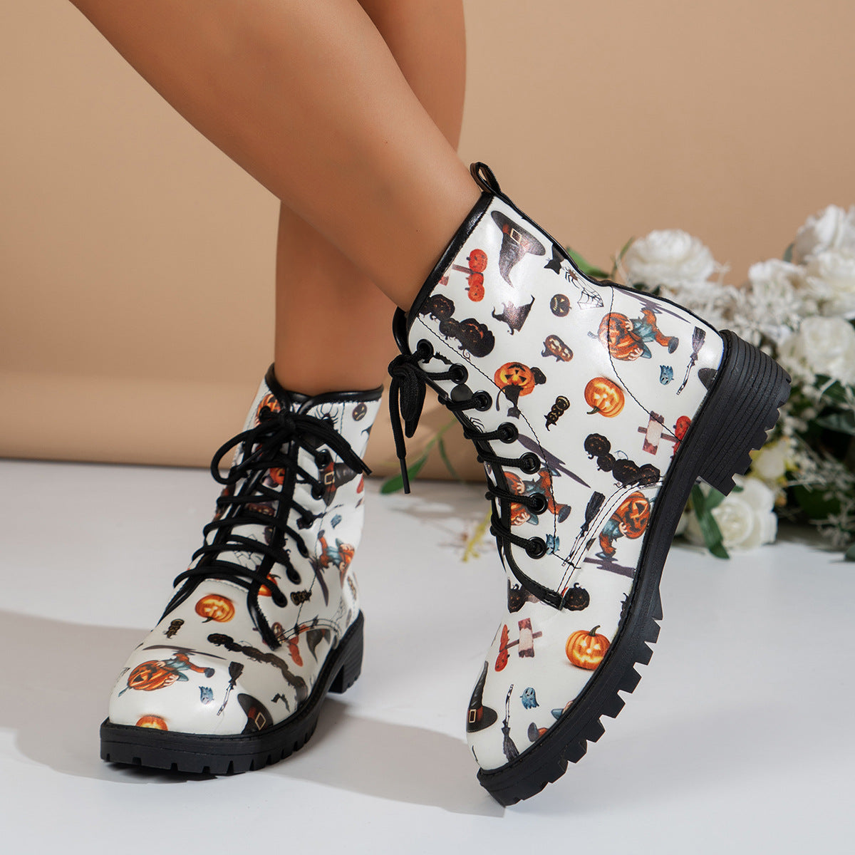 Halloween Cartoon Print Martin Boots