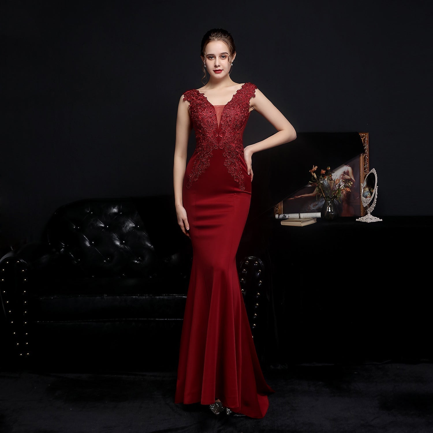 Amelia embroidered sequined fishtail dress - Fashionpara
