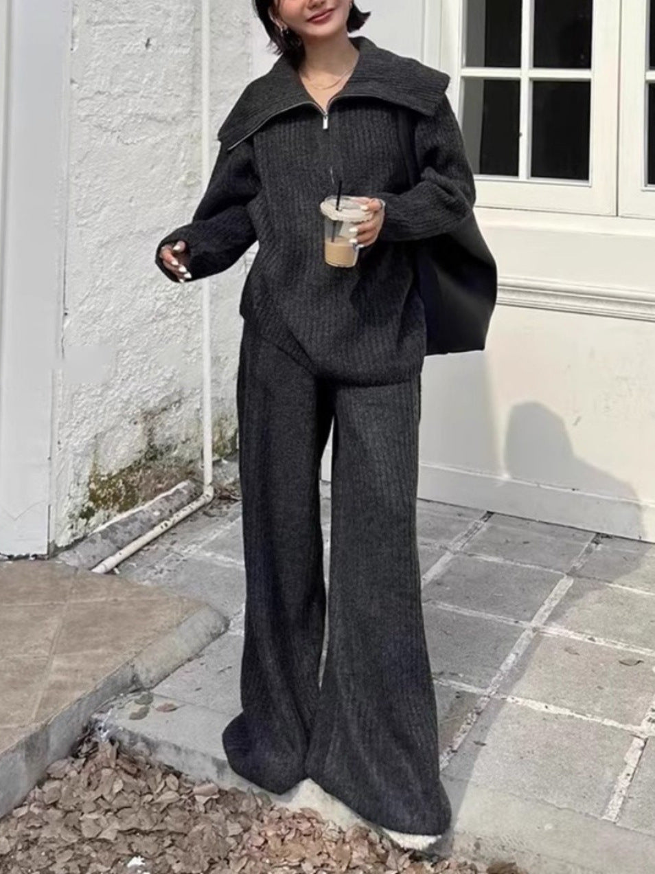 Chic Loose-Fit Knit Sweater and Wide-Leg Pants Set