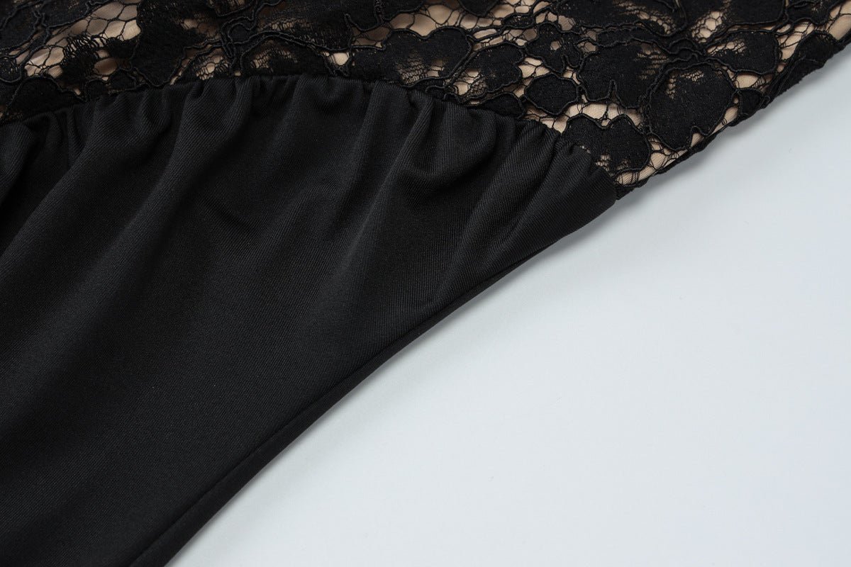Halter Floral Lace Panel Ruched Bodycon Dress 5