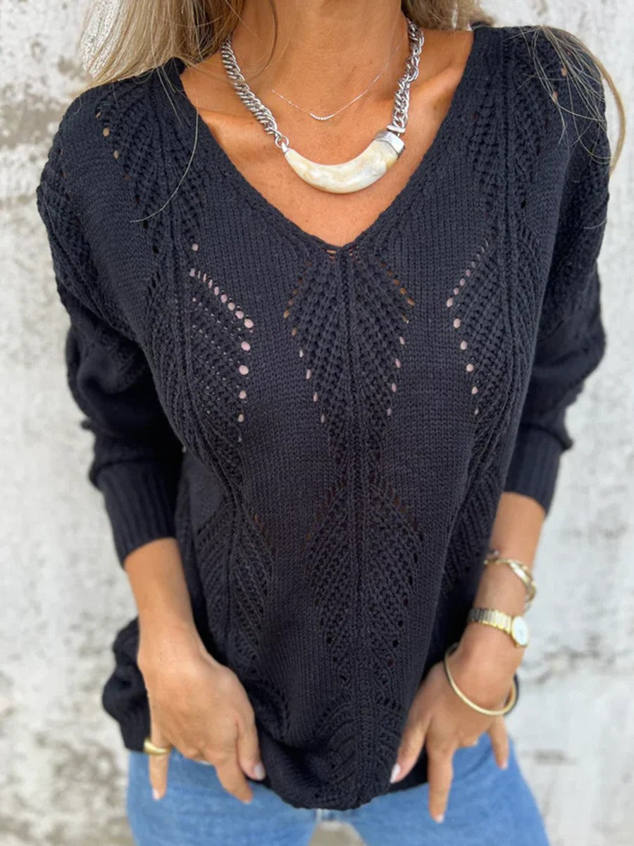 Reversible V-neck long-sleeved knitted sweater for elegance