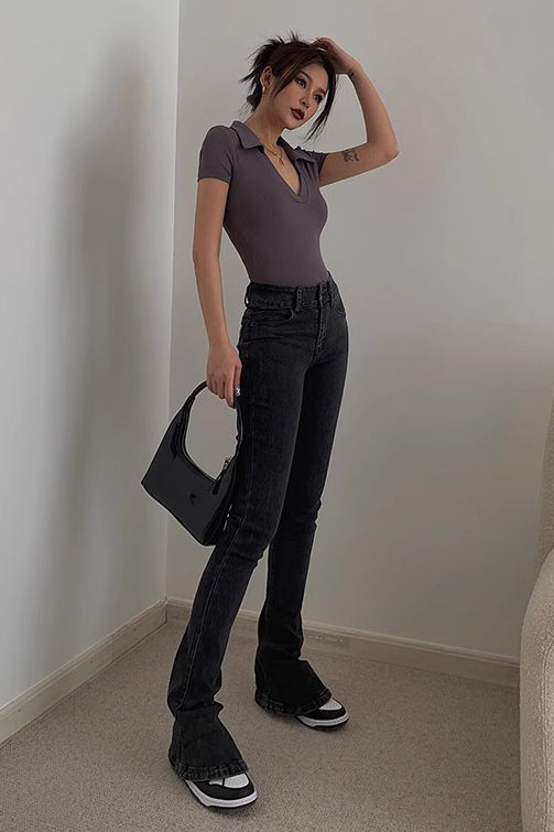 Short Sleeve Wrap V Neck Ribbed Tank Tops