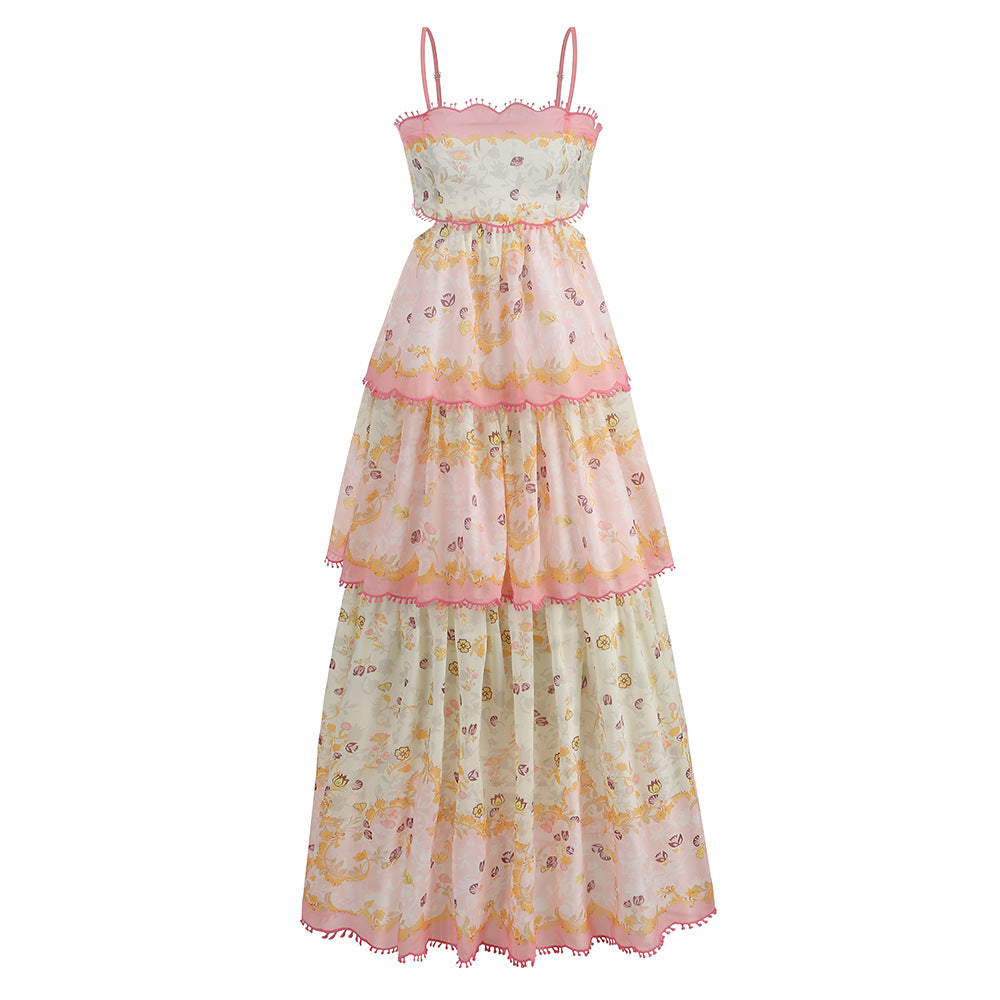 Floral Lace-Trim Midi Dress In Pink