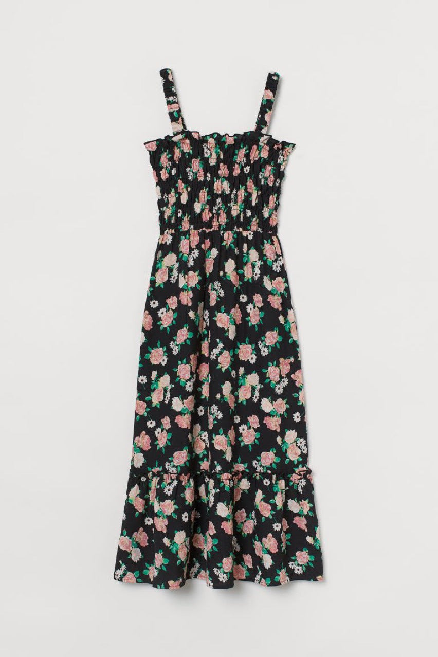 Floral Square Neck Sleeveless Tiered Midi Dress