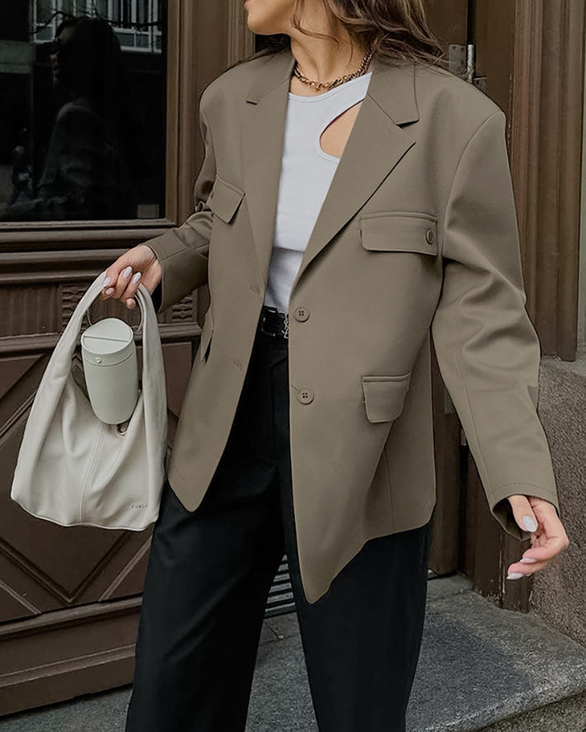 ShoptheCIC Vintage Loose-Fit Blazer with Four Pockets