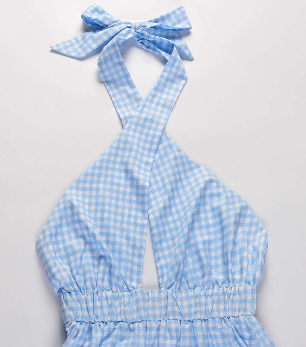 Gingham Halter Neck Cutout Tiered Maxi Dress 2