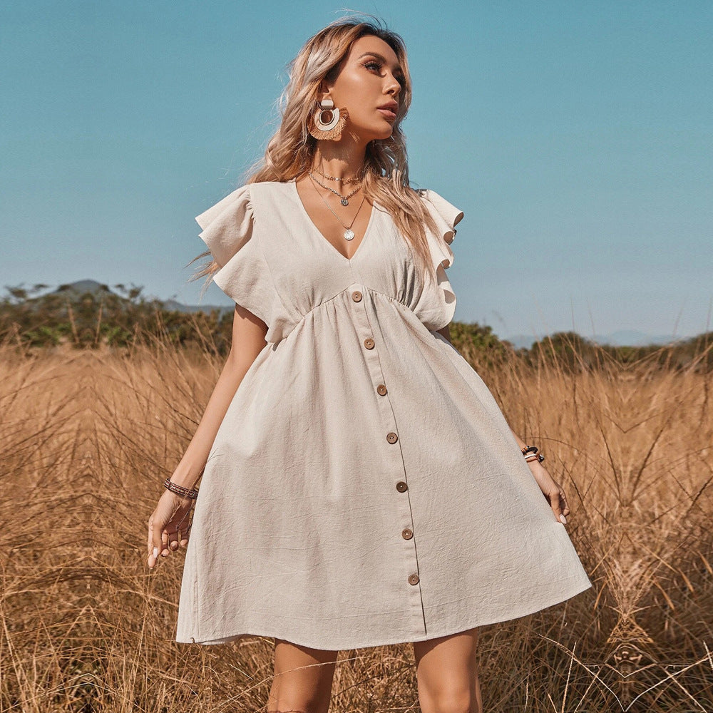 Ginnie Pintuck Button Down Shirt Dress - Off White - Fashionpara
