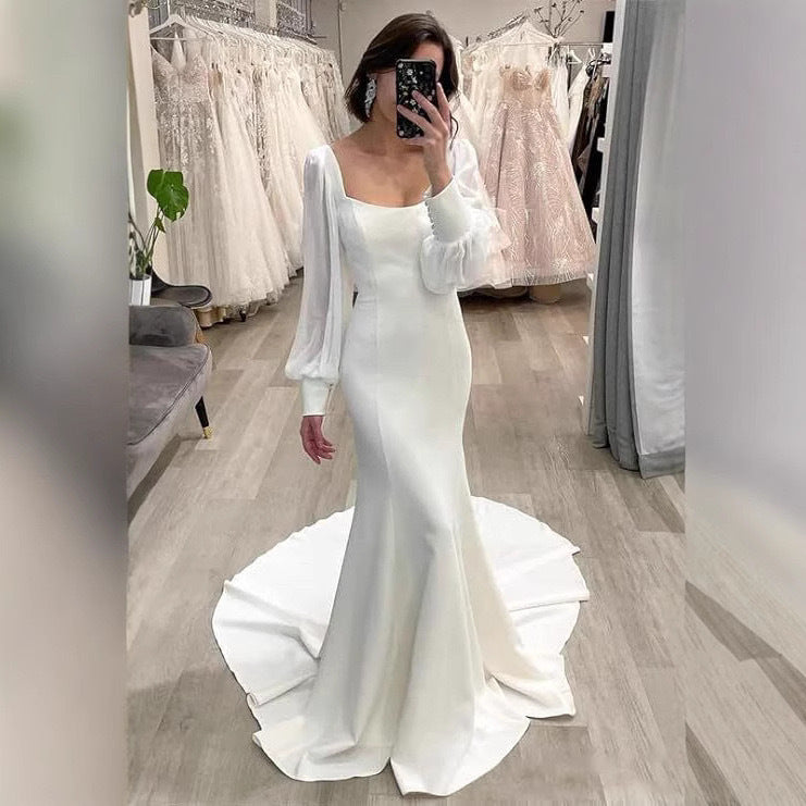 Satin Mermaid Outdoor Bridal Wedding Dress