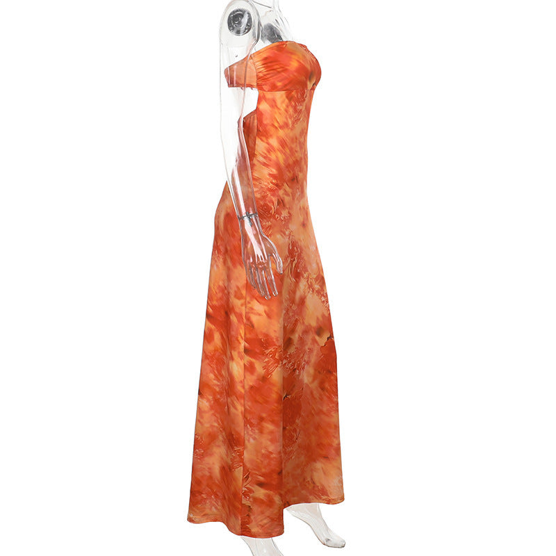 Watercolor Print Strapless Empire Column Maxi Dress 8