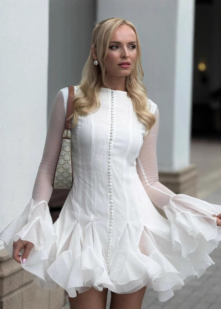 Celeste - Sheer Sleeve Ruffle Mini Dress - View 3