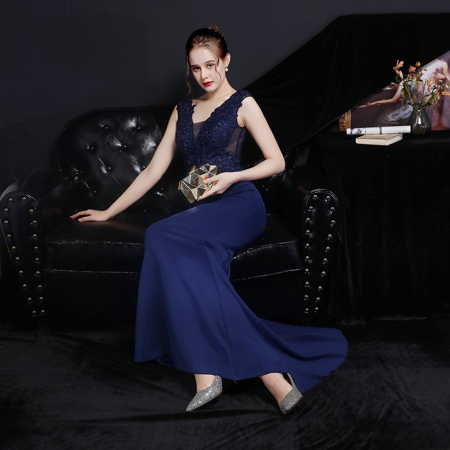 Amelia embroidered sequined fishtail dress - Fashionpara