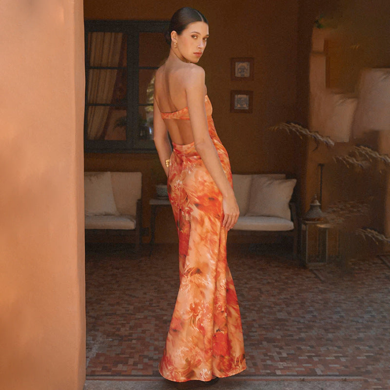 Watercolor Print Strapless Empire Column Maxi Dress 5