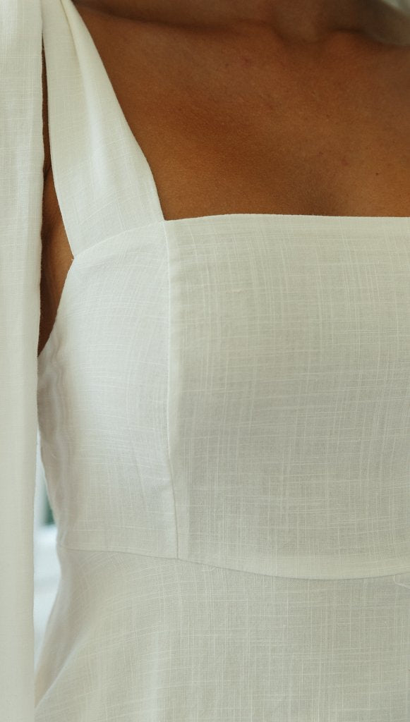 Linen Square Neck Tie Strap Fit & Flare Mini Dress