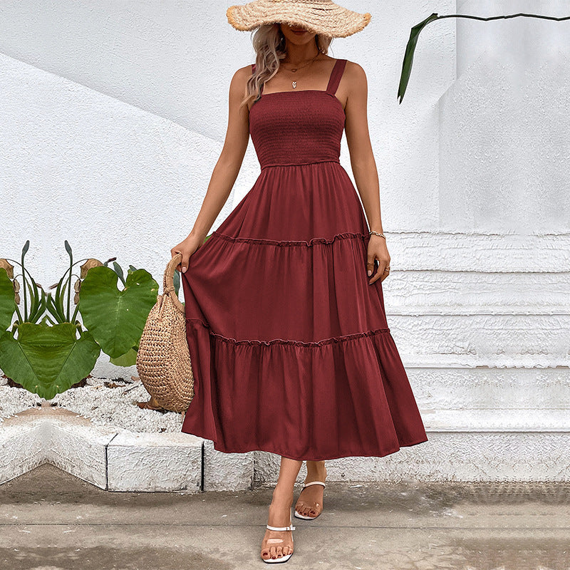 Smocked Square Neck Strappy Tiered Midi Dress 8