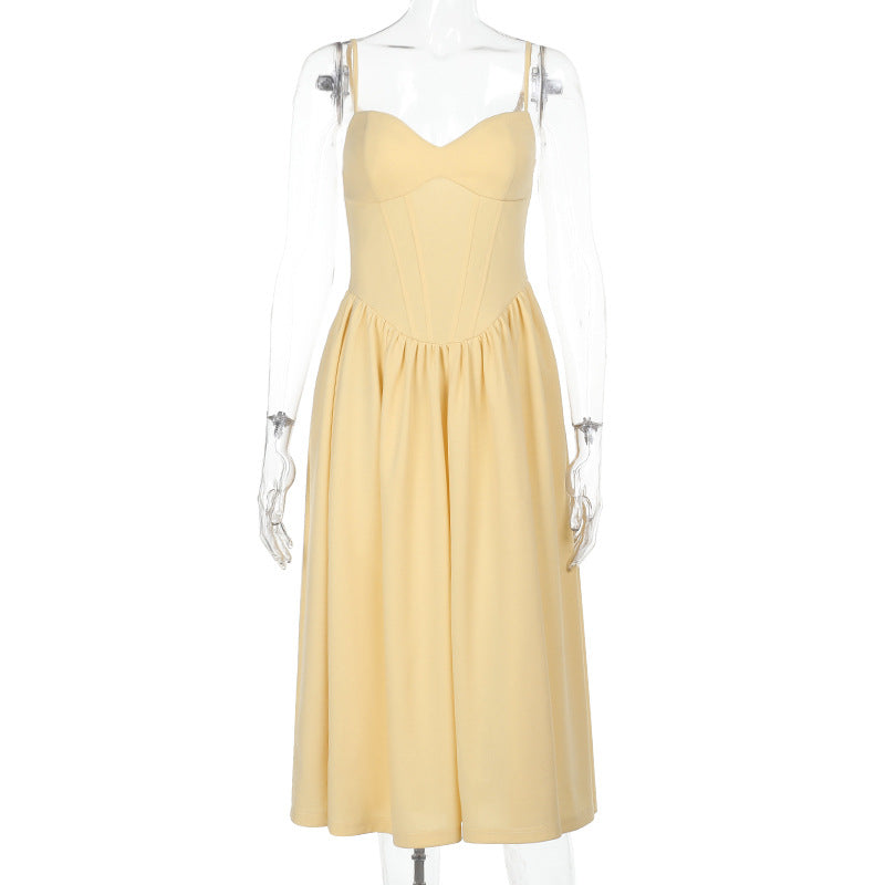 Satin Sweetheart Corset Full-Skirt Midi Dress 7