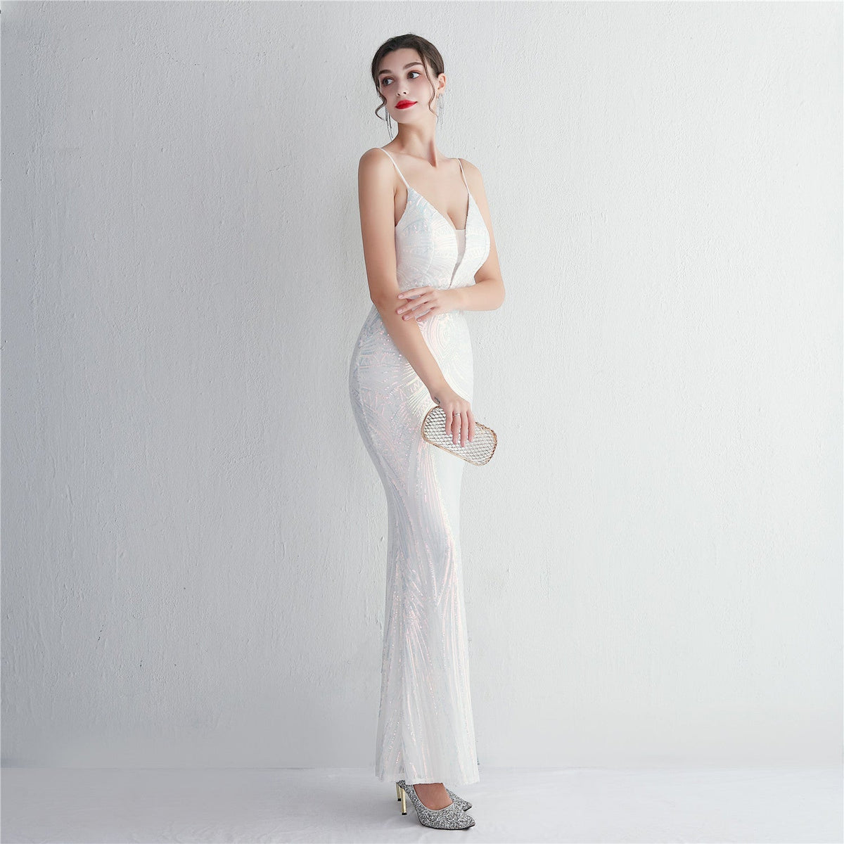 Sequin V-Neck Backless Mermaid Gown