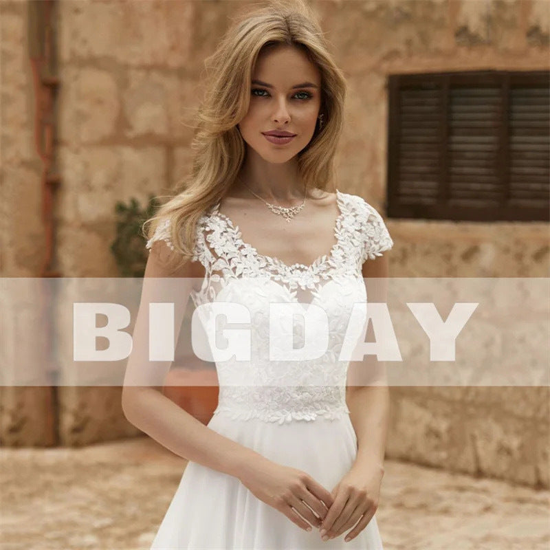 Elegant Lace Long Train Bridal Wedding Dress