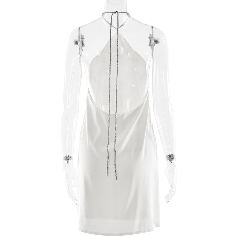 Satin Halter Neck Backless Mini Dress - View 3