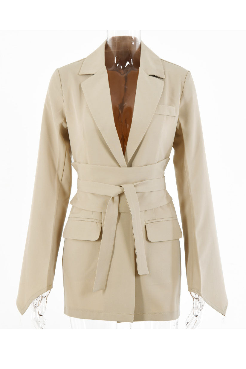 Belted Solid Color Tunic Jacket for Effortless Style