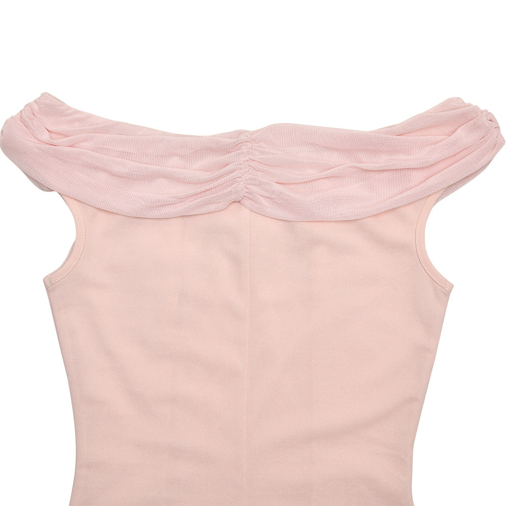 Off-Shoulder Ruched Brooch Drop-Waist Chiffon Maxi Gown 15