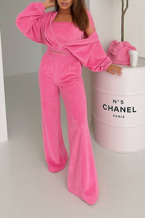 Chic Hooded Cardigan and Wide-Leg Pants for Effortless Style