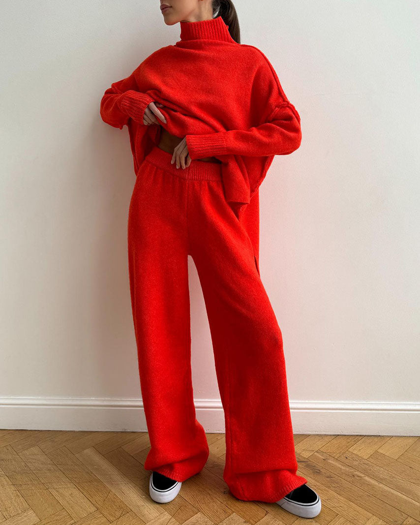 Chic Slouchy Turtleneck Sweater and Pants Suit Set