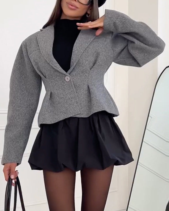 Elegant Single-Breasted Woolen Coat with Long Sleeves
