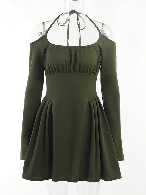Cold-Shoulder Flare-Sleeve Fit-and-Flare Mini Dress 2